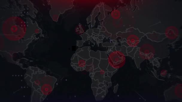 World Map Crisis Virus Spread Pandemic Warning Sci Hud User — Stock video