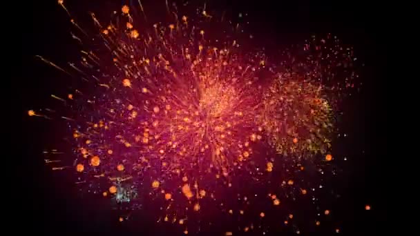 数字制作的烟花背景 灿烂的烟花表演 新年前夕的烟火庆祝活动 长时间无缝回旋的真正的五彩缤纷的烟花节日在天空中 — 图库视频影像