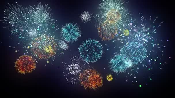 Fondo Fuegos Artificiales Creados Digitalmente Espectáculo Fuegos Artificiales Brillantes Celebración — Vídeo de stock