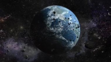 Uzaydan gelen dünya gezegeni. Dünya gezegeni dönen animasyon. Astronot bakış açısından gerçekçi bir dünya. Dünya üzerinde uçmak. Dünya 'nın Göktaşı Alanı
