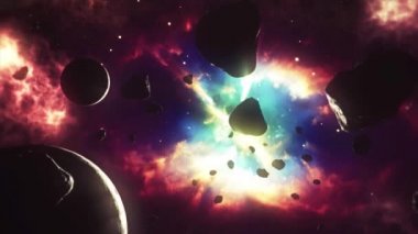 Yıldızlı derin uzay nebulası. Parlak ve canlı, çok renkli Starfield Sonsuz uzay arka planı nebula ve yıldızlarla dolu. Yıldız kümeleri, nebula dış uzay arkaplanı. 