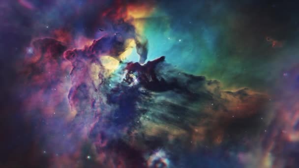 Διαστημικό Νεφέλωμα Έχει Αστρονομικό Υπόβαθρο Πετάξτε Μέσα Από Μεγάλα Σμήνη — Αρχείο Βίντεο