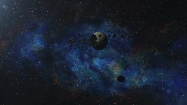 Incredibile Campo Asteroidi Bellissimo Volo Cinematografico Attraverso Campo Oscuro Asteroidi — Video Stock