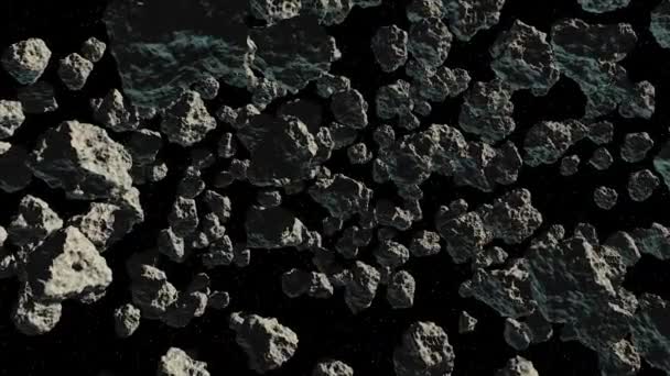 Verbazingwekkende Asteroïden Veld Prachtige Filmische Vlucht Door Donkere Diepe Ruimte — Stockvideo