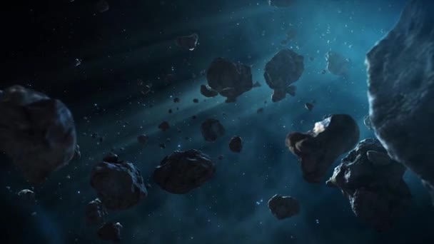 Καταπληκτικό Πεδίο Αστεροειδών Όμορφη Κινηματογραφική Πτήση Μέσα Από Σκοτεινό Πεδίο — Αρχείο Βίντεο