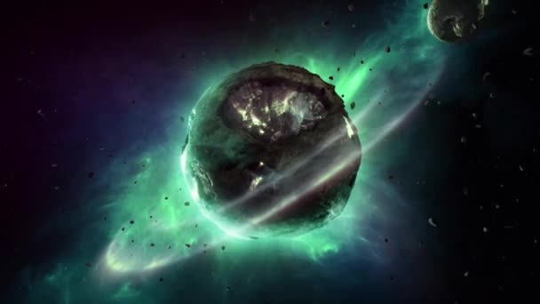  Fikció absztrakt idegen bolygó, világűri bolygók. Idegen bolygó művész renderelés. Űrutazó hurok videó. 3D-s renderelés. Animáció egy reális idegen bolygó felszíni forgás, tér háttér, köd és csillagok.
