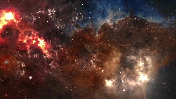 宇宙星雲科学の背景 星や銀河の大規模なクラスタを飛ぶ 星雲星の宇宙背景 星雲宇宙背景 — ストック動画