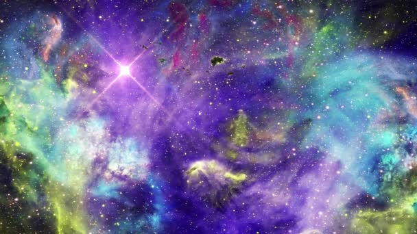 Djuprymdsnebulosa Med Stjärnor Ljus Och Levande Multicolor Starfield Oändlig Rymd — Stockvideo