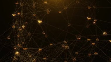 Altın Soyut Pleksus Geometrik Arkaplan. Teknoloji geçmişi. Ağ bağlantısı yapısı kavramı. Sığ alan derinliğine sahip kusursuz döngü.