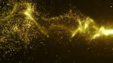 Altın parçacık ve ışık dalgalı bulanık bulanık ışık. Soyut hareket arka planı altın parçacıkları parlıyor. Bokeh 'le parıldayan parçacıklar. Toz parçacıkları Siyah arkaplanda parlıyor.