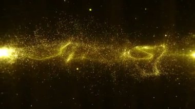 Altın parçacık ve ışık dalgalı bulanık bulanık ışık. Soyut hareket arka planı altın parçacıkları parlıyor. Bokeh 'le parıldayan parçacıklar. Toz parçacıkları Siyah arkaplanda parlıyor.