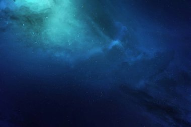 Kozmik tozla kaplı yıldızlı gökyüzü. Gökyüzündeki uzay yıldızı. Yıldız kümeleri, gaz bulutları, nebula, yıldız alanı, genç yıldızlarla parlayan devasa nebula. Uzay arkaplanı. Sanatçı oluşturuldu.