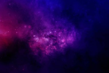 Kozmik tozla kaplı yıldızlı gökyüzü. Gökyüzündeki uzay yıldızı. Yıldız kümeleri, gaz bulutları, nebula, yıldız alanı, genç yıldızlarla parlayan devasa nebula. Uzay arkaplanı. Sanatçı oluşturuldu.