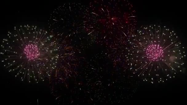 Superposición Fondo Fuegos Artificiales Brillantes Coloridos Espectáculo Fuegos Artificiales Brillantes — Vídeo de stock