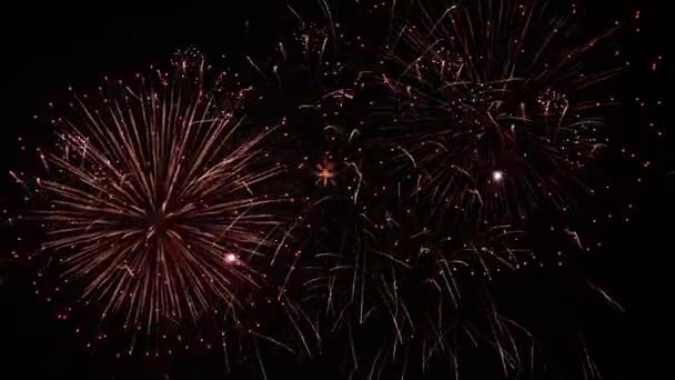 Superposición Fondo Fuegos Artificiales Brillantes Coloridos Espectáculo Fuegos Artificiales Brillantes — Vídeo de stock