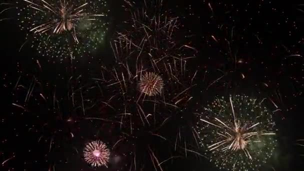 明亮多彩的烟花背景叠加在一起 点燃烟花表演 新年前夕的烟火庆祝活动 长周期无缝循环 — 图库视频影像