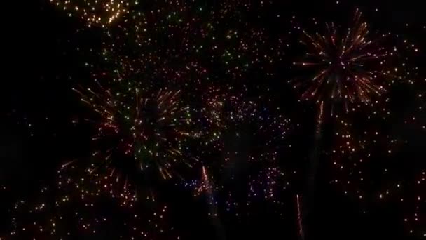 Bright Colorful Fireworks Background Overlay Glowing Fireworks Show New Year — Stockvideo