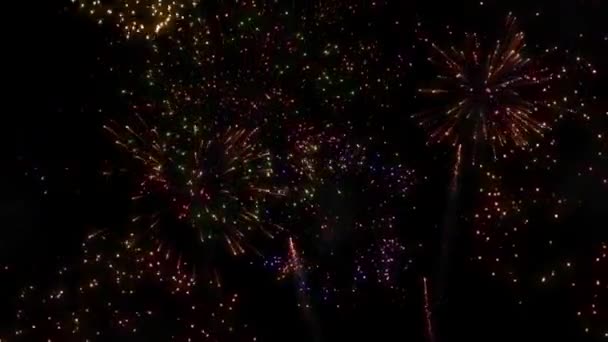 Bright Colorful Fireworks Background Overlay Glowing Fireworks Show New Year — Vídeo de Stock