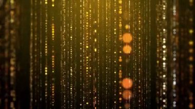 Altın rengi kahverengi bulanık bokeh ışığı. Soyut hareket arka planı altın parçacıkları parlıyor. Bokeh 'le parıldayan parçacıklar. Toz parçacıkları Siyah arkaplanda parlıyor.