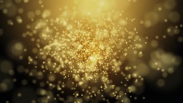 ゴールデンダストボケ粒子ビデオ 豪華な金粒子は背景ビデオを授与します 粒子ライトフリッカー賞の舞台背景 ゴールデンラグジュアリーアワードタイトルオープナー背景 — ストック動画