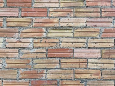 Görüntü ve grafikler için soyut tuğla duvar dokusu veya arkaplan. Gürültülü, kumlu ve posterli tuğla duvar eski ve eski moda bir desenle dokuyu kapat. 