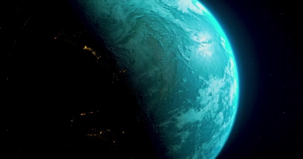 위성에서 지구의 아름다운 모습을 수있다 지구를 비추는 애니메이션 외계에서 날아오는 — 비디오