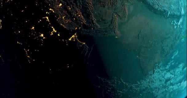 우주로부터의 지구를 비추는 애니메이션 위성에서 지구의 아름다운 — 비디오
