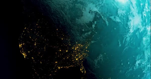 Krásný Pohled Zemi Orbitálního Satelitu Denní Noční Světla Země Planeta — Stock video