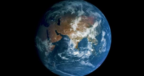 宇宙からの惑星地球 昼も夜も大地の光 惑星地球回転アニメーション 軌道衛星から見た地球の美しい眺め — ストック動画