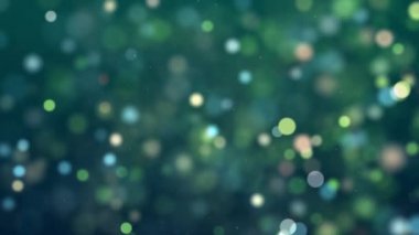 Green color Delightful soft light bokeh and particles visuals with shallow depth of field. Abstract background with animation of flying and flickering particles as bokeh of light.