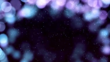 Blue color Delightful soft light bokeh and particles visuals with shallow depth of field. Abstract background with animation of flying and flickering particles as bokeh of light.