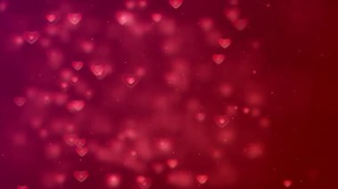 Red Heart particle animated background video. Red love hearts bokeh sparkle glitter particle motion Loop background. Festive of bokeh, sparkles, hearts for Valentine's day, birthday.