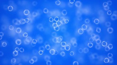 Abstract blue bubble light bokeh background. Elegant, detailed, and delightful bokeh and particles visuals with shallow depth of field. Digitally created soap bubbles floating animation background.