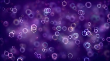 Abstract purple bubble light bokeh background. Elegant, detailed, and delightful bokeh and particles visuals with shallow depth of field. Digitally created soap bubbles floating animation background.