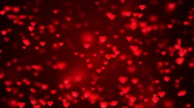 Heart particle animated background video. Red love hearts bokeh sparkle glitter particle motion Loop background. Festive of bokeh, sparkles, hearts for Valentine's day, birthday.