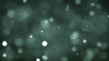 Green color Delightful soft light bokeh and particles visuals with shallow depth of field. Abstract background with animation of flying and flickering particles as bokeh of light.