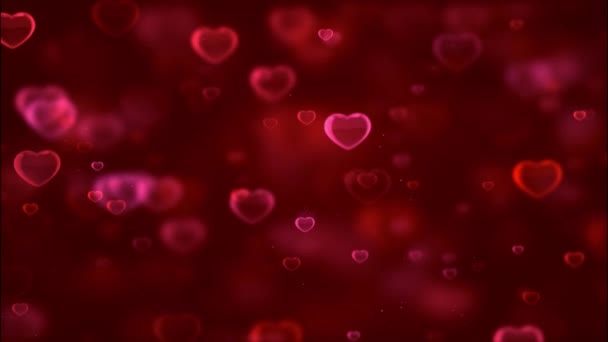 Red Heart Particle Animated Background Video Red Love Hearts Bokeh — Vídeo de Stock