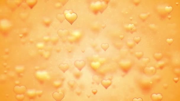 Heart Particle Animated Background Video Yellow Love Hearts Bokeh Sparkle — Stok Video