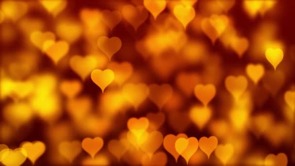 Heart Particle Animated Background Video Yellow Love Hearts Bokeh Sparkle — Wideo stockowe