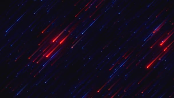 概要尾の長いライトラインの幾何学的背景 青い未来のストリーム デジタルデータフロー 創造的な抽象的な背景 パワー線と光でダイナミックパターン 質感の概念を転送 赤と青の光技術の背景 — ストック動画