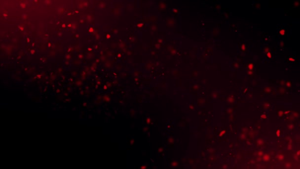 赤い色のハートの形フィールドの浅い深さで楽しい柔らかい光のボケと粒子のビジュアル 光のボケとしての空飛ぶ粒子とちらつき粒子のアニメーションを用いた抽象的な背景 — ストック動画