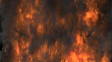 Yavaş çekimde yükselen alevler ve siyah arka planda izole edilmiş kara dumanla birlikte kırmızı turuncu ateş patlaması. Yavaş çekimde cehennem duvarı, izole edilmiş, cehennem ateşi yanıyor..