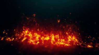 Koyu bir arkaplan üzerinde neon kırmızısı renkli ateş alevleri. Ateş hattı süper yavaş çekimde siyah arka planda izole edildi. Parlak neon renginde parlayan yavaş ateş yanığı.
