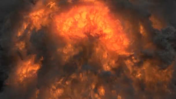 上昇炎と黒の背景に隔離された暗い煙とホットレッドオレンジ火災爆発の遅い動き シームレスなループが隔離されたスローモーションで地獄の火が燃え尽きている — ストック動画