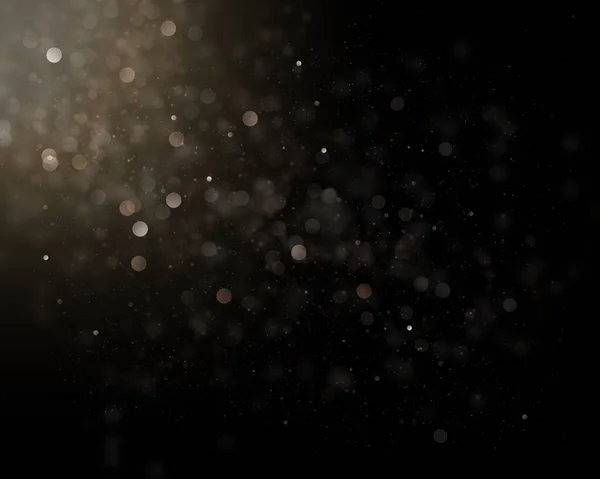 Defocused soft light and bokeh glitter lights background. Golden shimmering particles abstract bokeh glitter background. Abstract dust bokeh background.