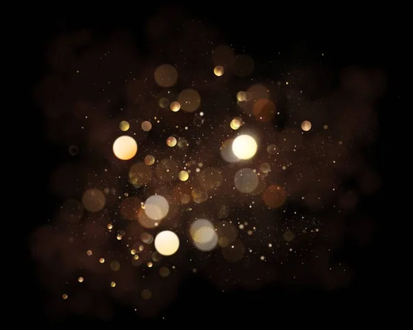 Defocused soft light and bokeh glitter lights background. Golden shimmering particles abstract bokeh glitter background. Abstract dust bokeh background.