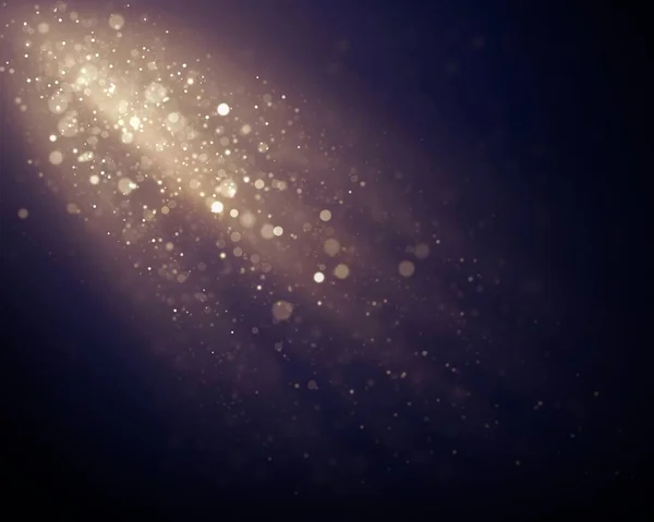 Defocused Soft Light Bokeh Glitter Lights Background Golden Shimmering Particles — Foto de Stock