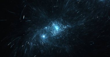 Abstract energy particles quantum field and outer space backgrounds. Science and technology, outer space, quantum field, quantum mechanism, galaxy and stars. blue