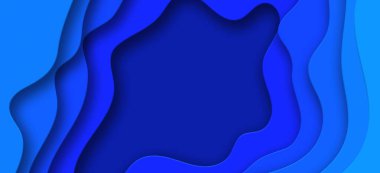 Blue Paper cut background. Abstract colorful wavy background papercut style.