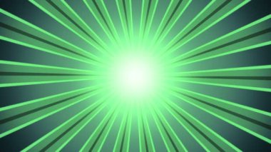 Popart güneş patlaması arka plan videosu. Video ve metin animasyonu için klasik pop karikatür arka planı. Güneş patlaması, radyal, güneş ışığı, sirk, çizgili arka plan rotasyonu yeşil renkte.